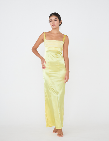 Serene Satin Draped Dress / Hanaba (Yellow)