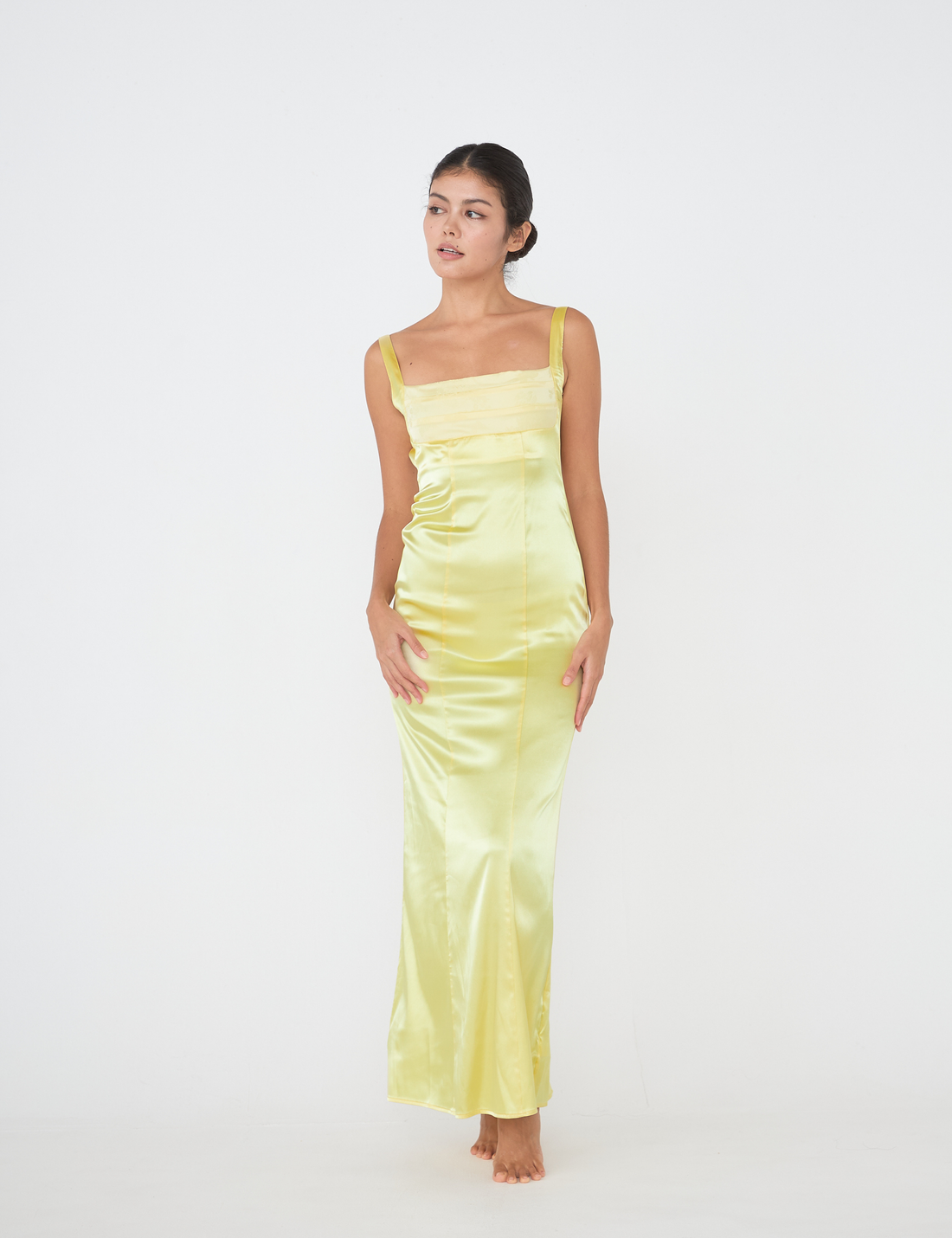 Serene Satin Draped Dress / Hanaba (Yellow)