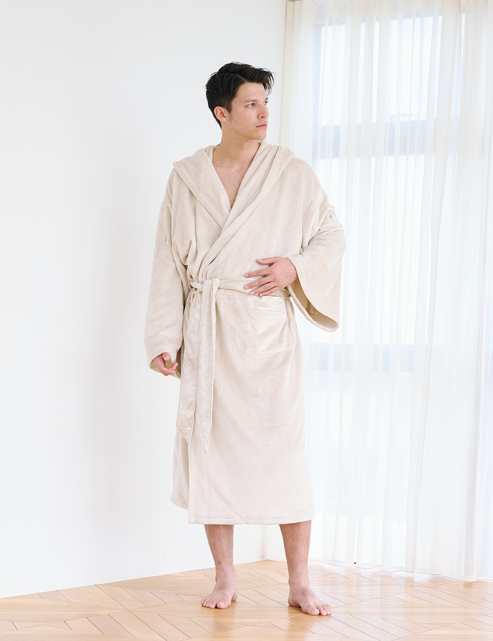 Cuddle Cloud Luxe KIMONO Robe / White Flower(ivory)