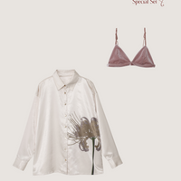 "Soft Embrace Set"（Bralette + Satin Shirt） / 亜麻(beige)