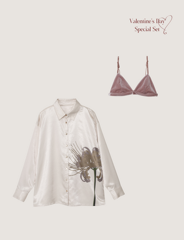 "Soft Embrace Set"（Bralette + Satin Shirt） / 亜麻(beige)