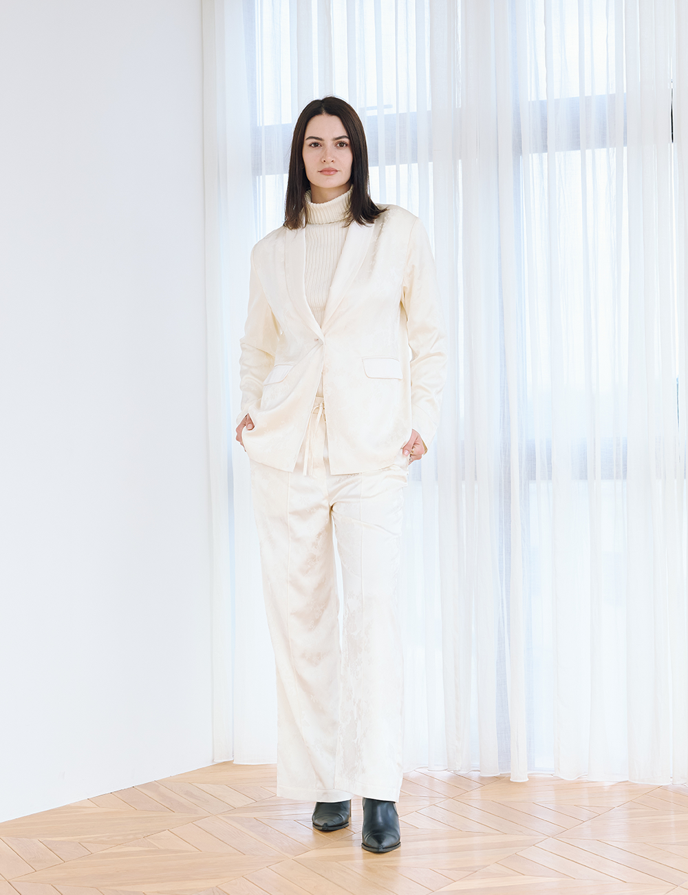 Jacquard Lounge Satin Pants / 白花(ivory)