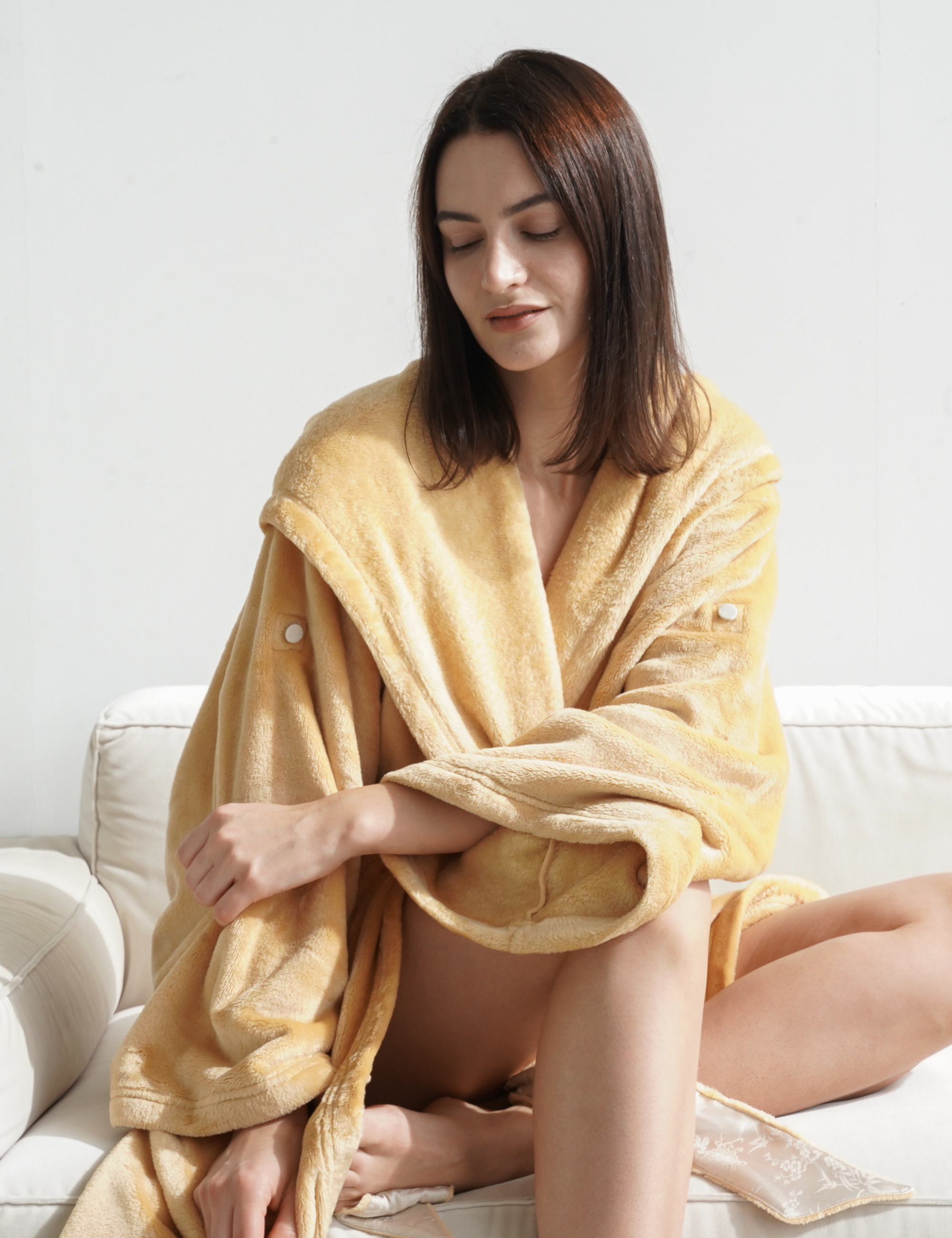 Cuddle Cloud Luxe KIMONO Robe / 蜂蜜(light yellow)