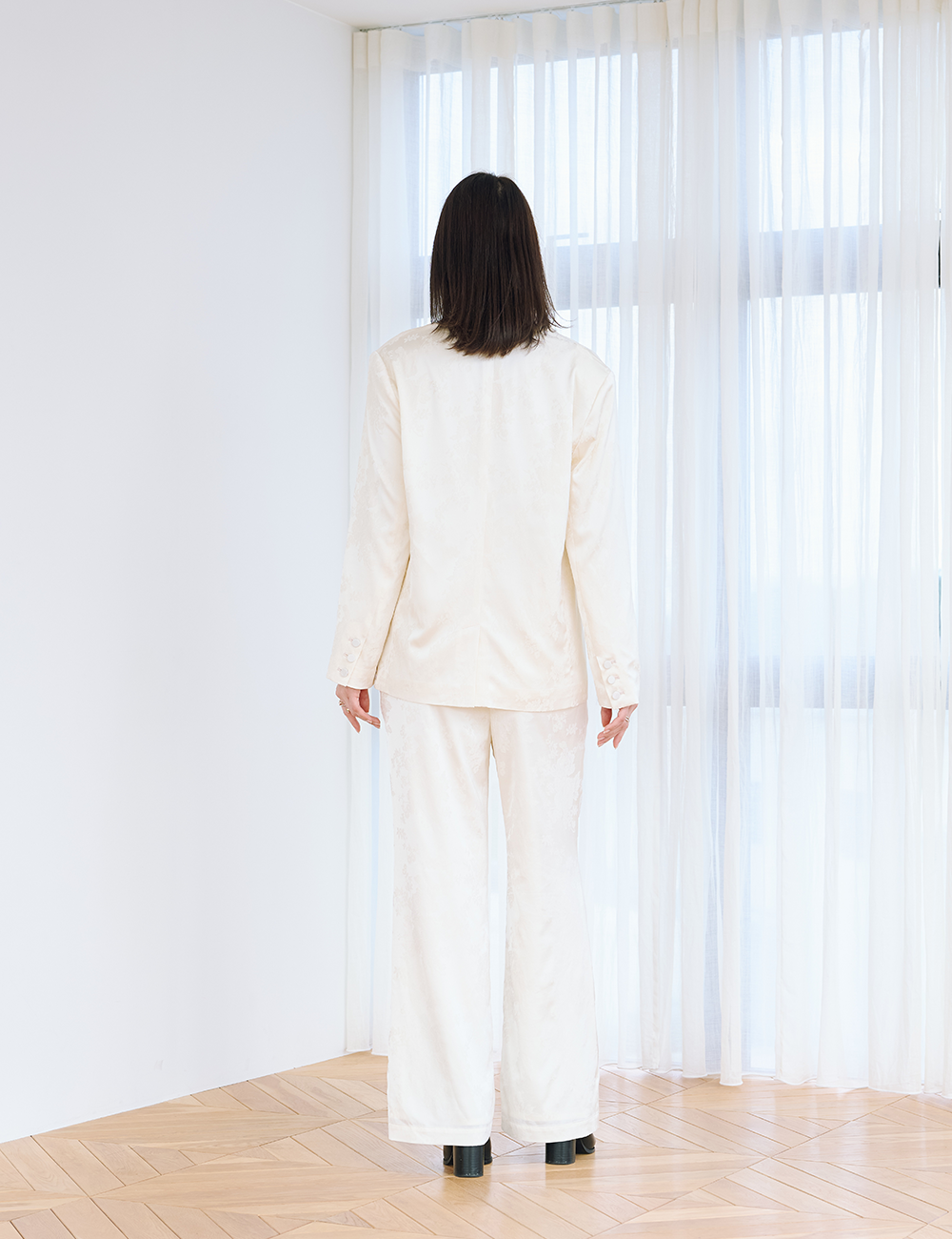 Jacquard Lounge Satin Pants / 白花(ivory)