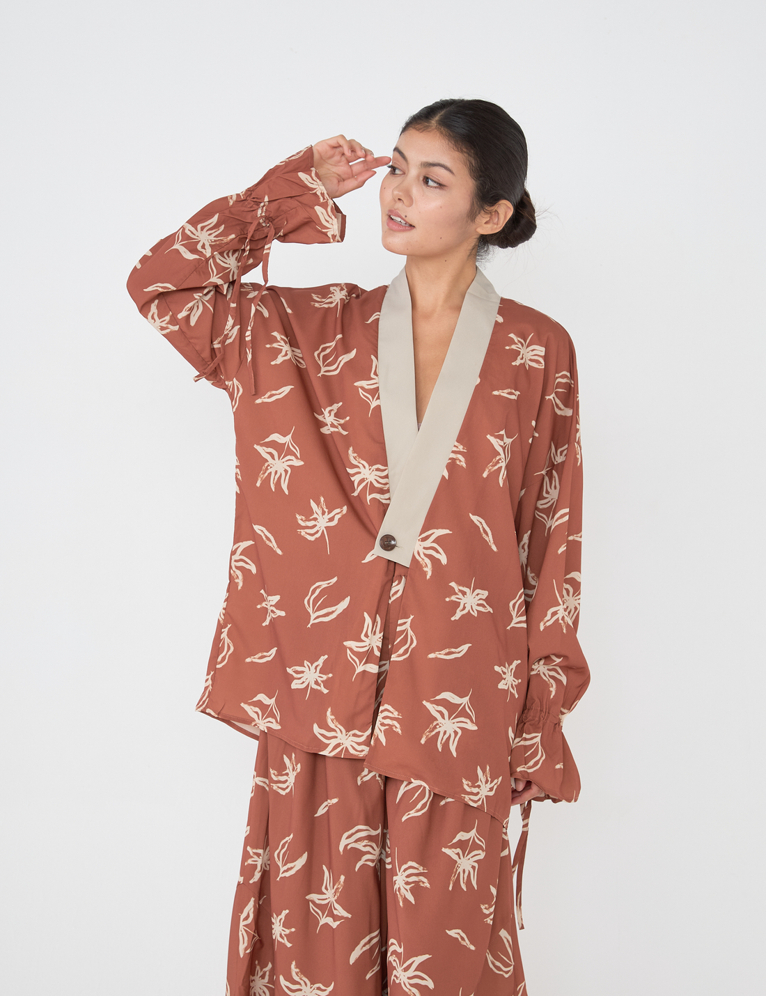 resort long sleeve KIMONO shirt / 琥珀(orange)