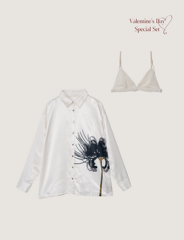 "Soft Embrace Set"（Bralette + Satin Shirt） / 胡粉(white)