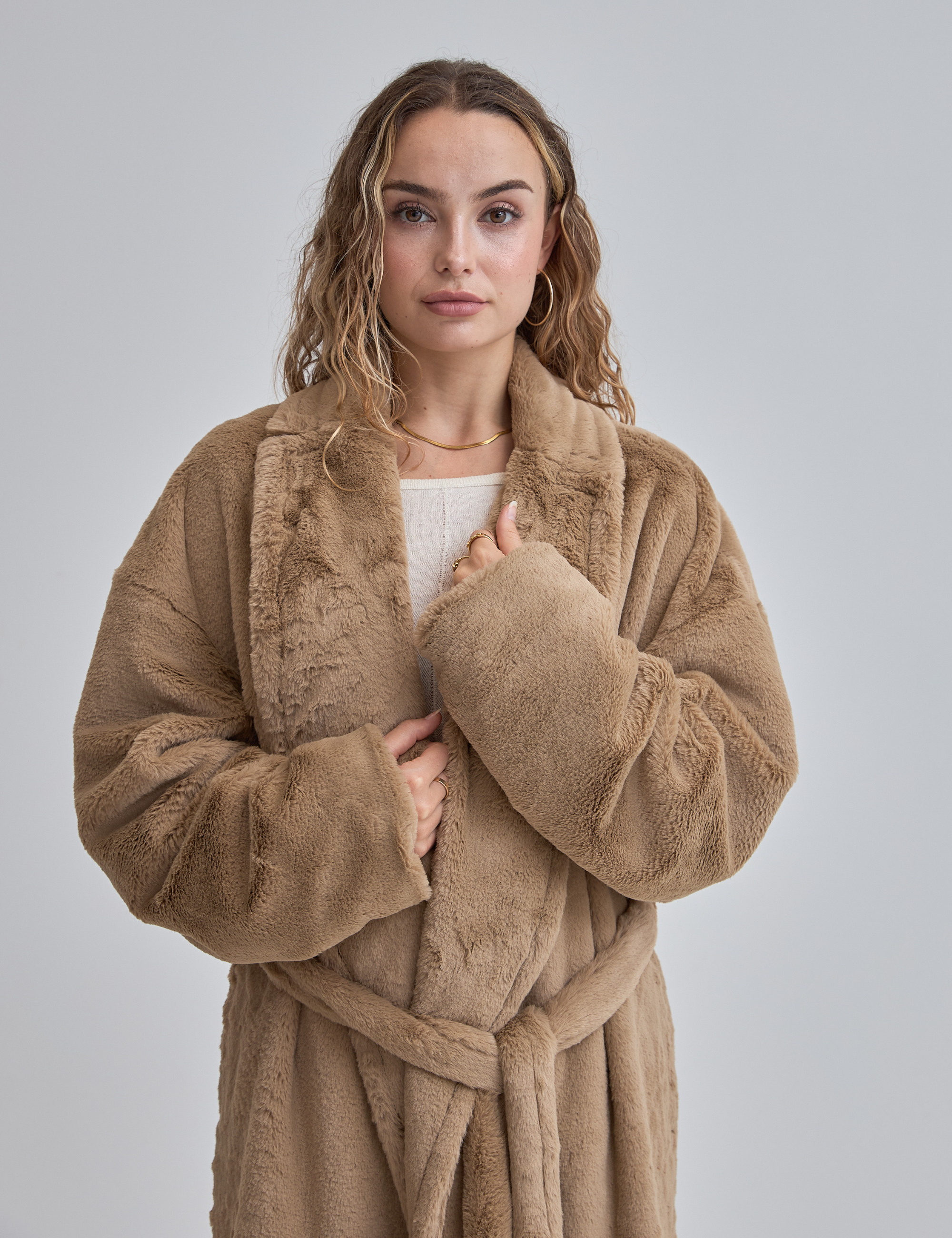 Cosy Up Premium KIMONO Fur Coat / 亜麻(beige)