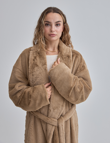 Cosy Up Premium KIMONO Fur Coat / 亜麻(beige)