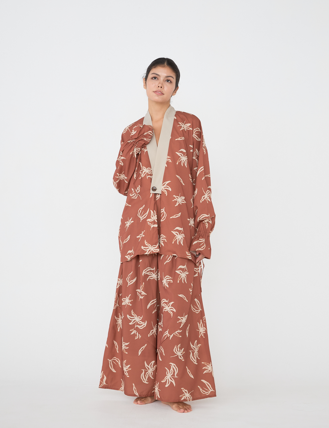 resort long sleeve KIMONO shirt / 琥珀(orange)