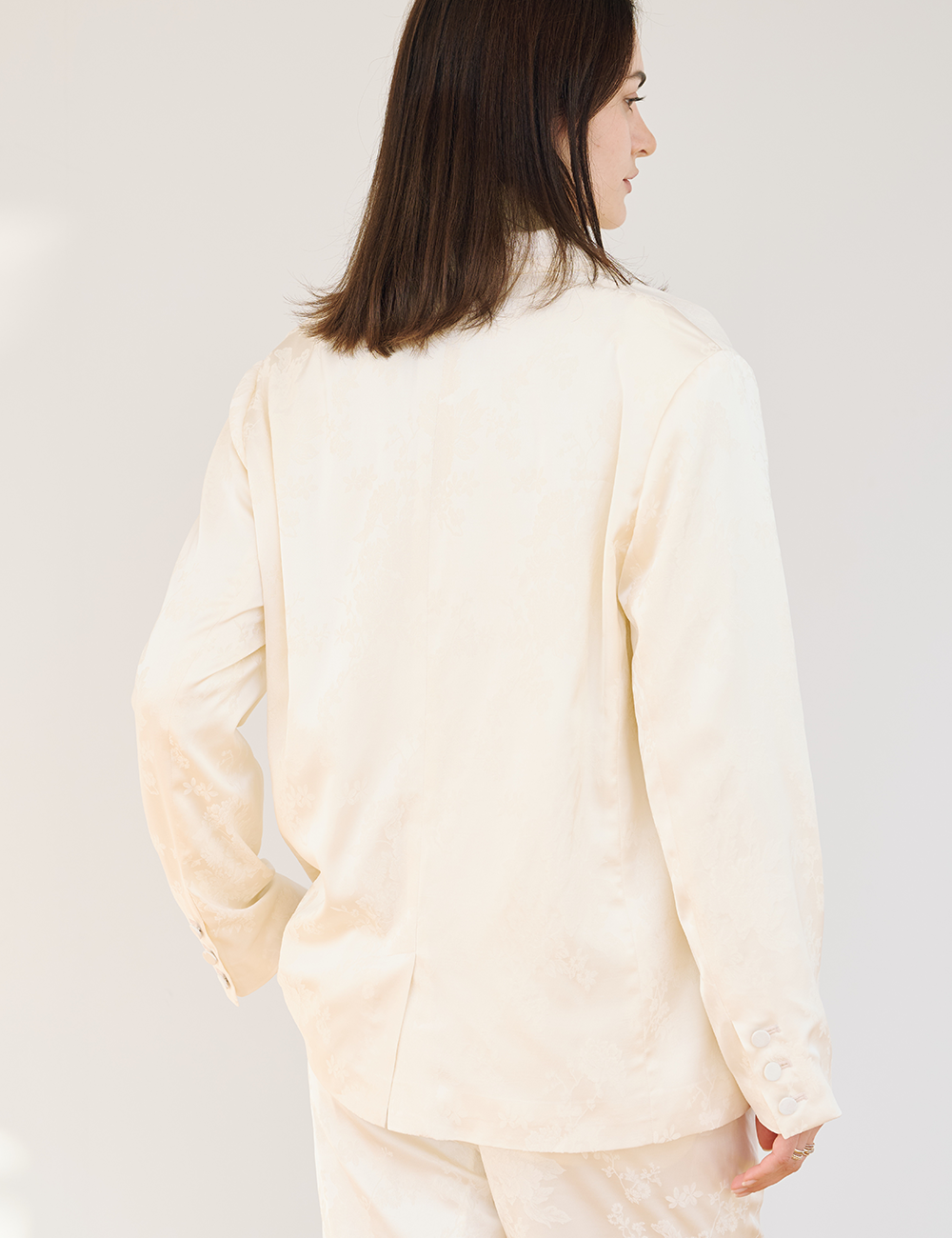 Jacquard Lounge Satin Jacket / White Flower(ivory)