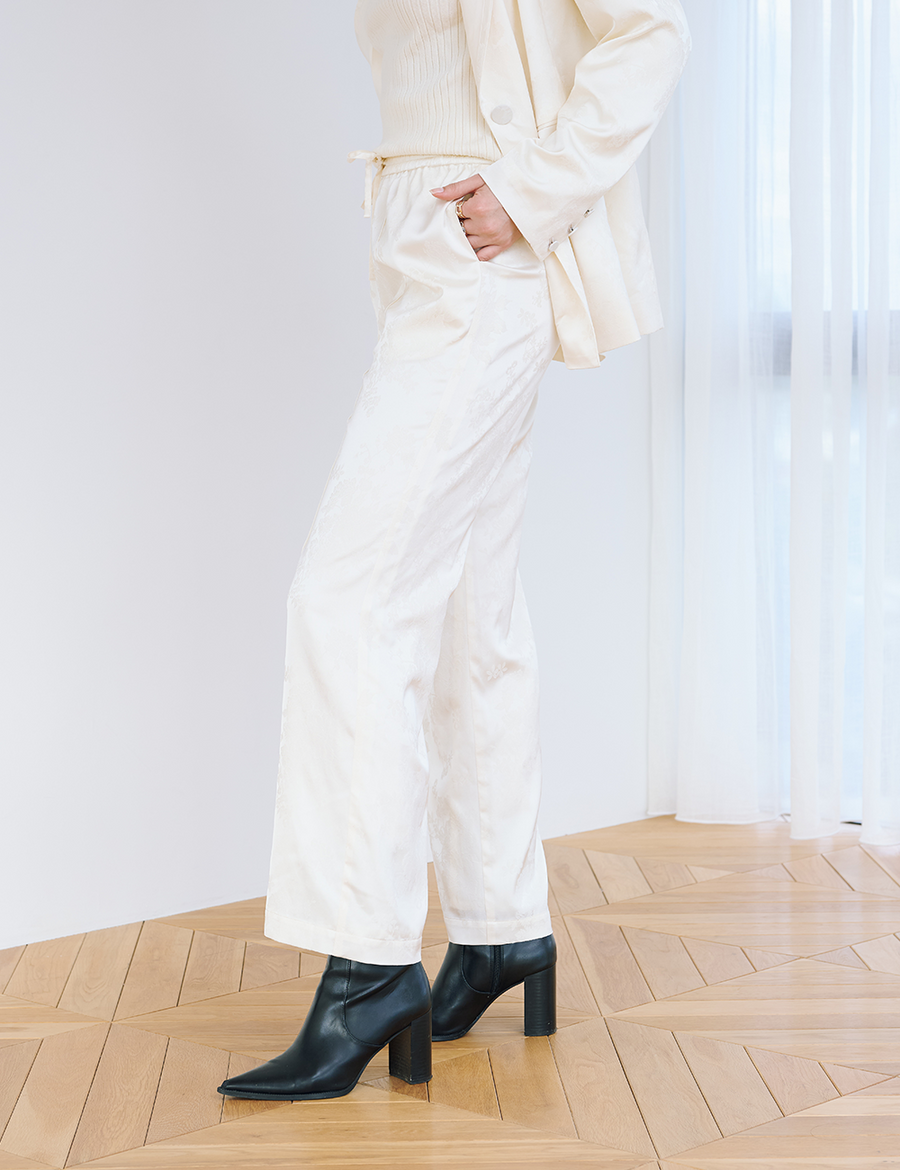 Jacquard Lounge Satin Pants / 白花(ivory)