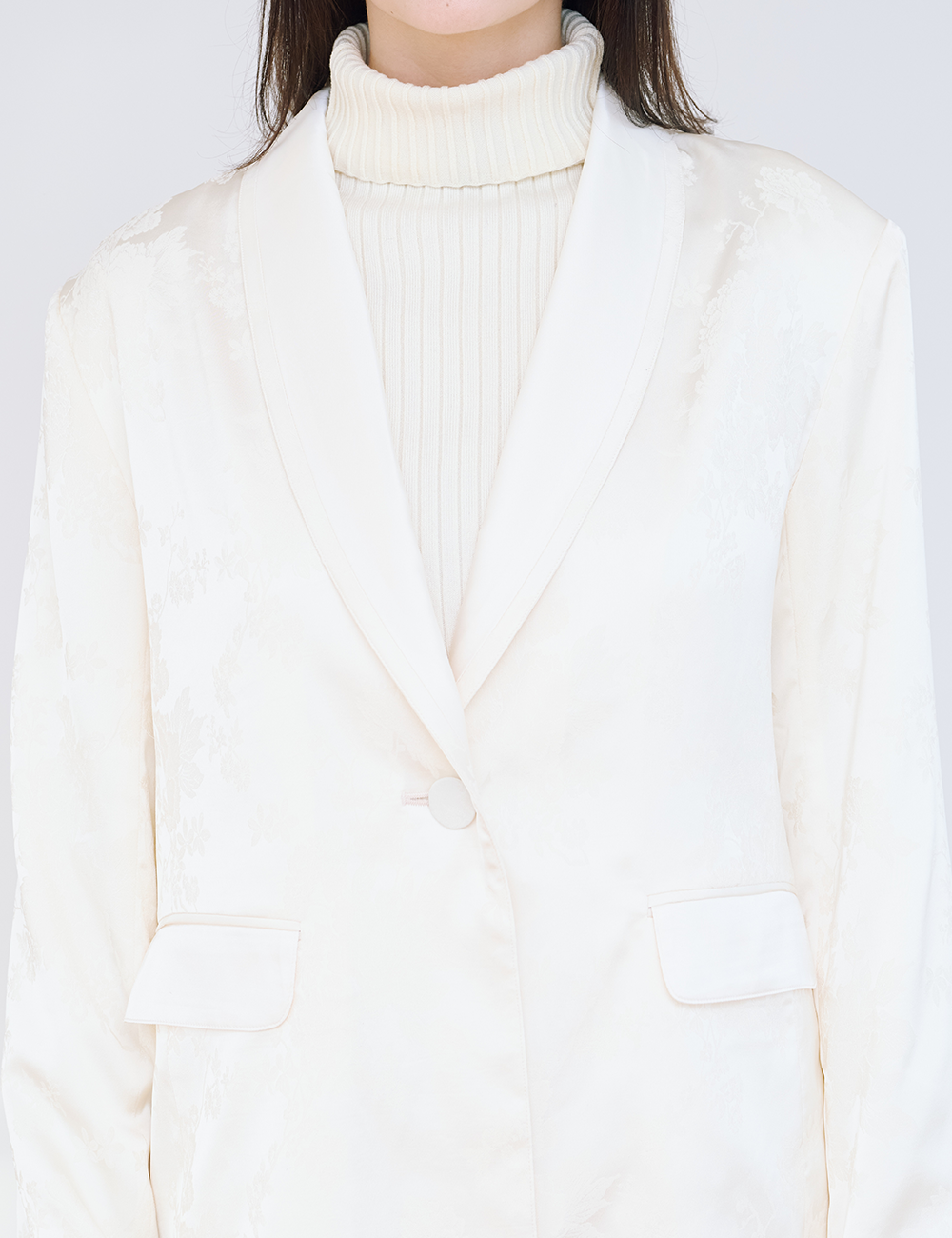 Jacquard Lounge Satin Jacket / White Flower(ivory)