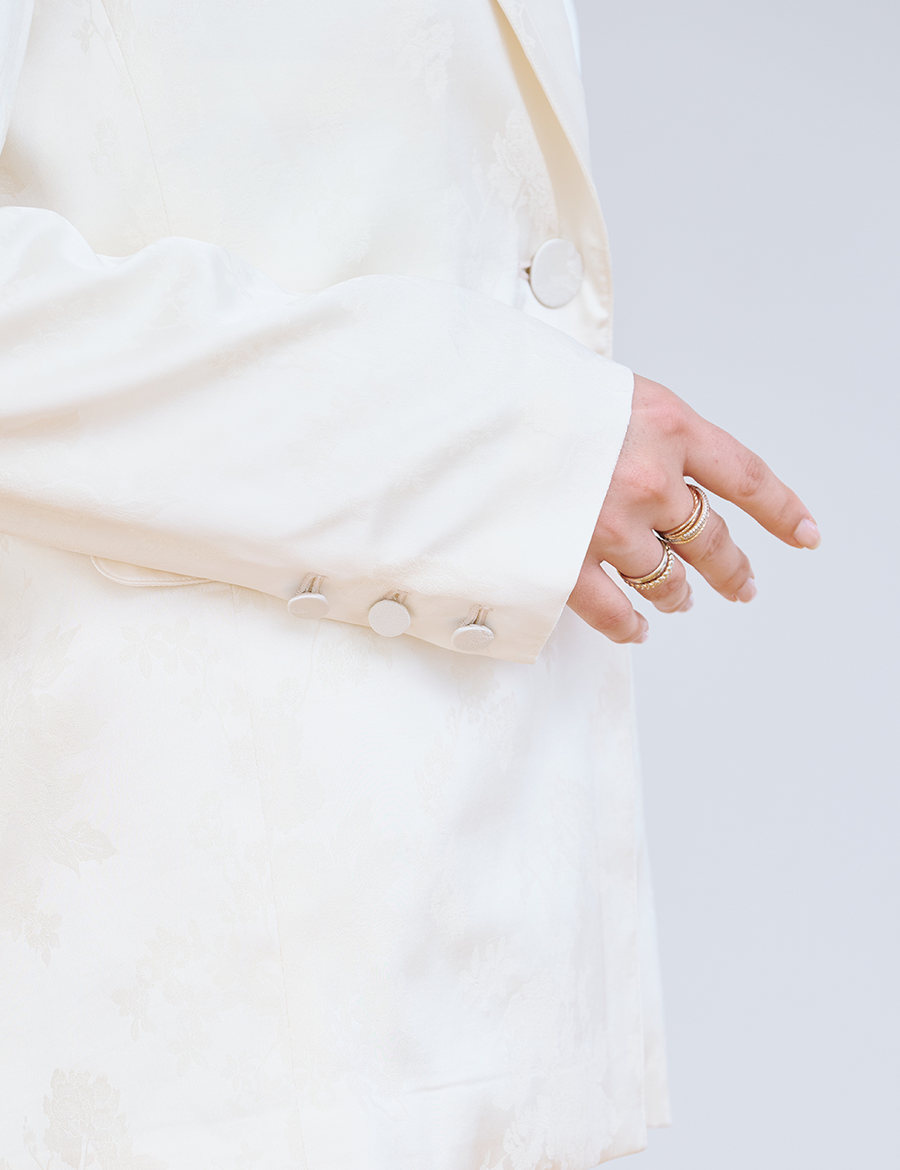 Jacquard Lounge Satin Jacket / White Flower(ivory)