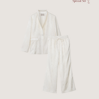 "Effortless Luxe Set"（Satin Jacket + Satin Suit Pants） / 白花(ivory)