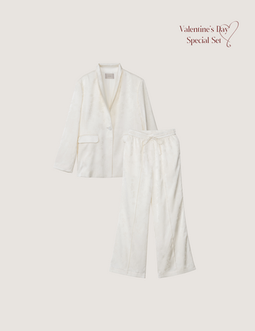 "Effortless Luxe Set"（Satin Jacket + Satin Suit Pants） / 白花(ivory)