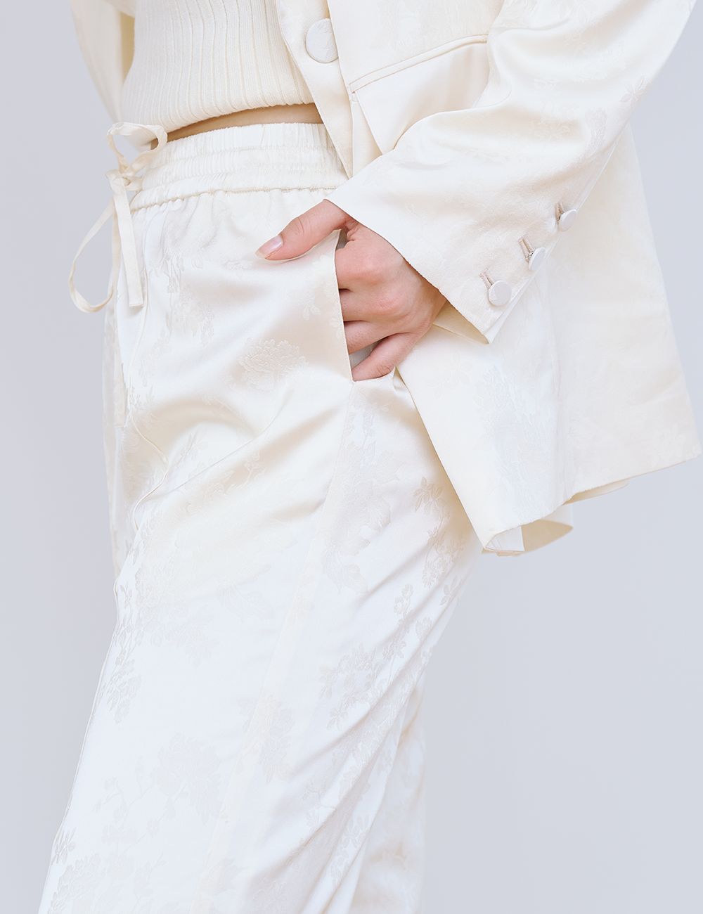 Jacquard Lounge Satin Pants / 白花(ivory)