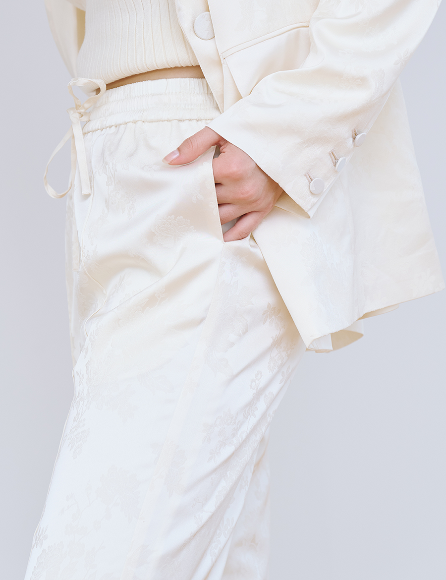 Jacquard Lounge Satin Pants / 白花(ivory)