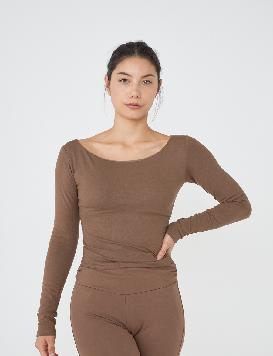 Padded Long Sleeve Top / brown