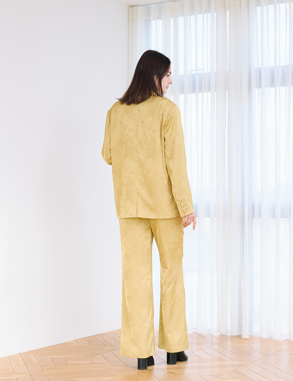 Jacquard Lounge Satin Pants / mustard