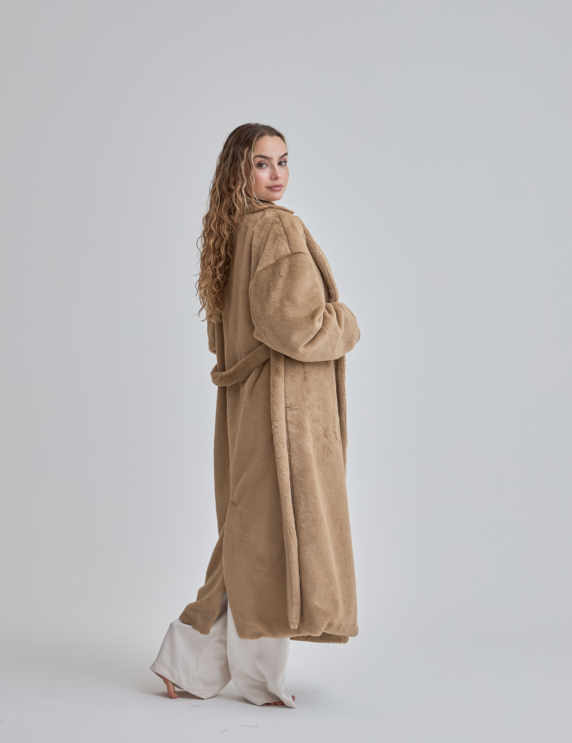 Cozy Up Premium KIMONO Fur Coat / flax(beige)