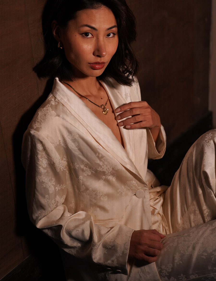 Jacquard Lounge Satin Jacket / 白花(ivory)