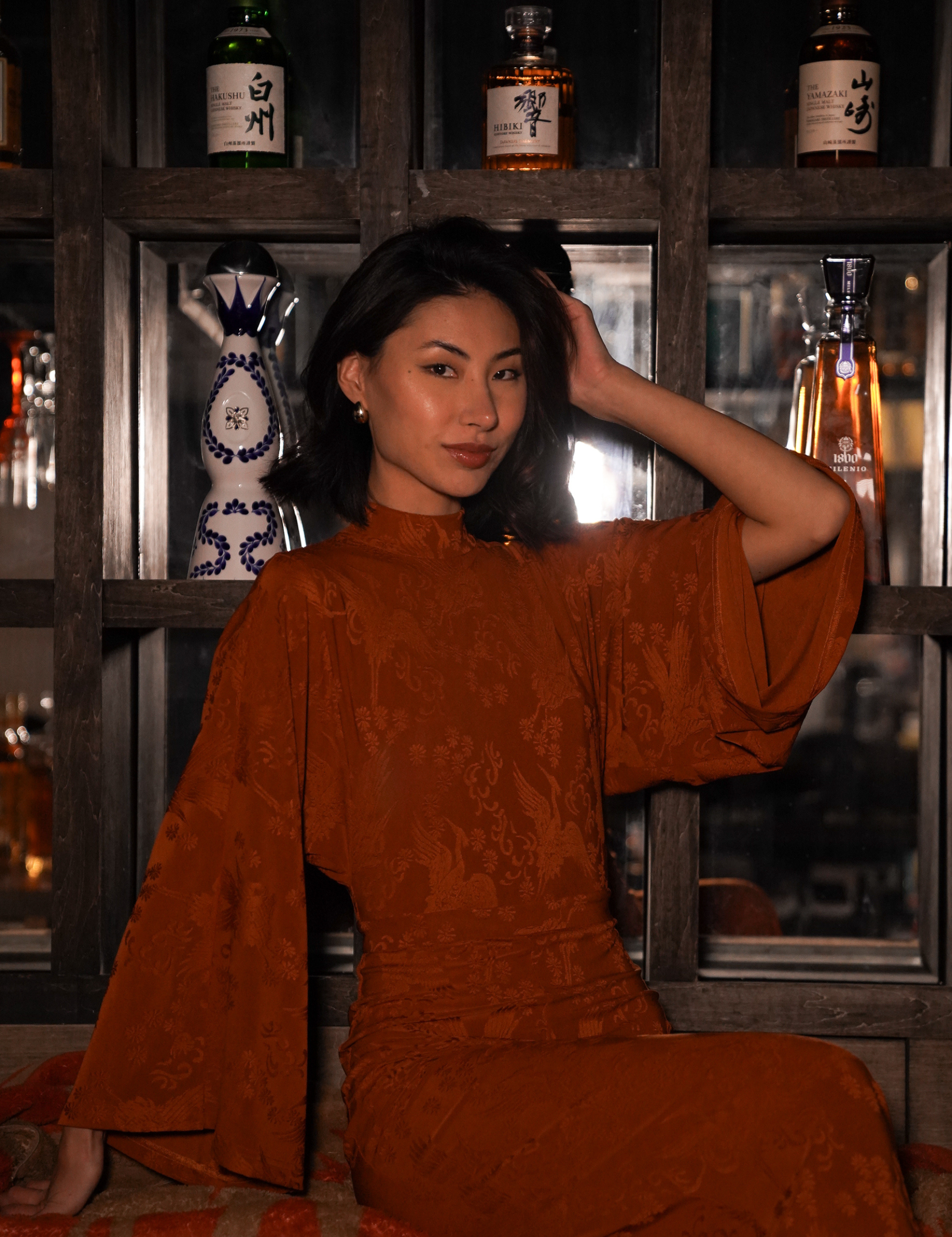 Mandarin Glow Jacquard Jumpsuit / Amber(mandarin)