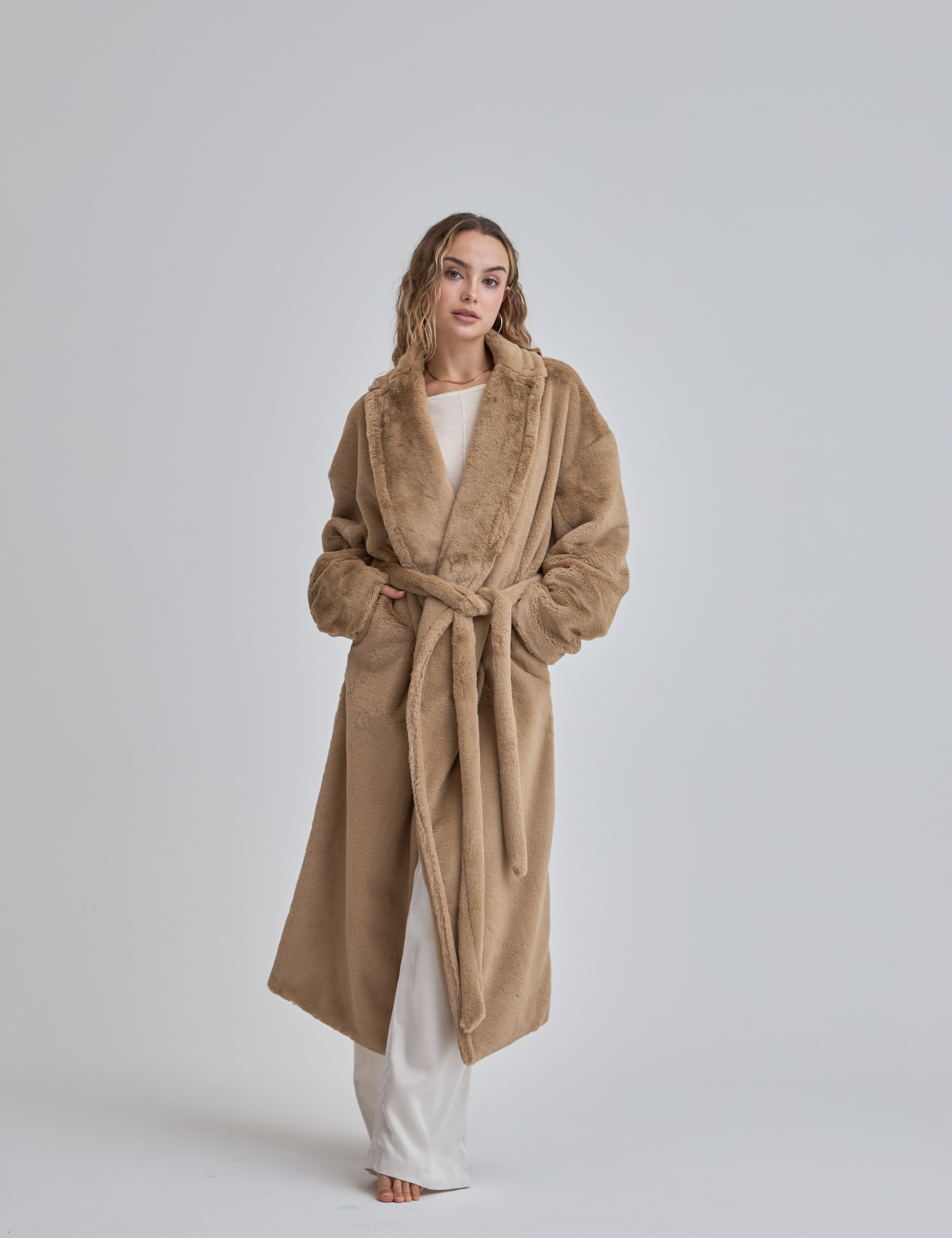 Cozy Up Premium KIMONO Fur Coat / flax(beige)