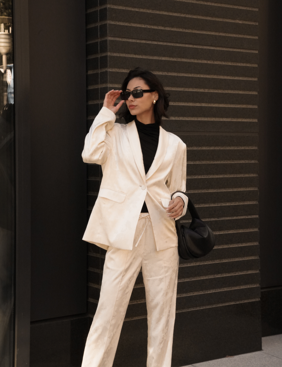 Jacquard Lounge Satin Pants / 白花(ivory)