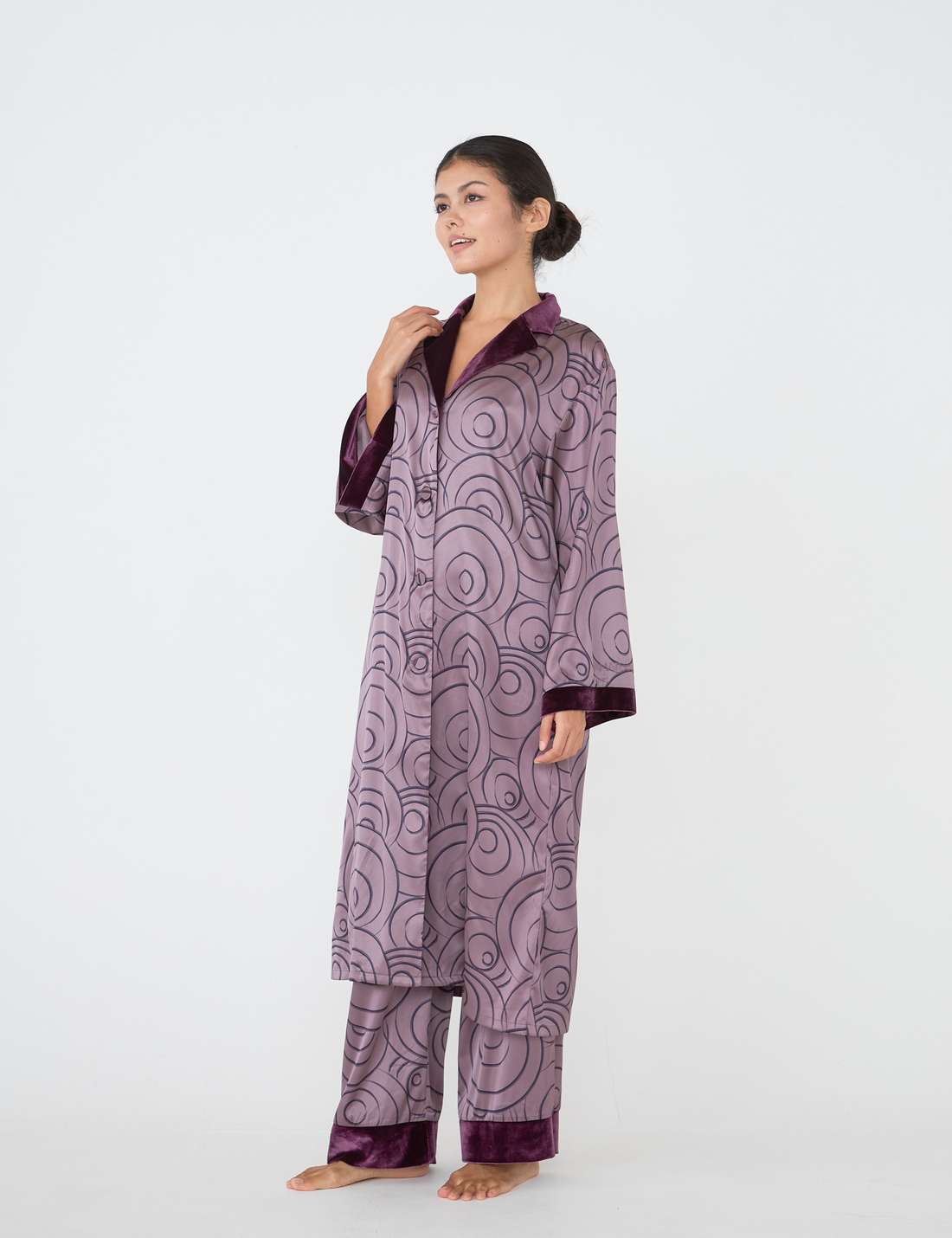 Zen Silky Satin Long Shirt / 紅藤(purple)