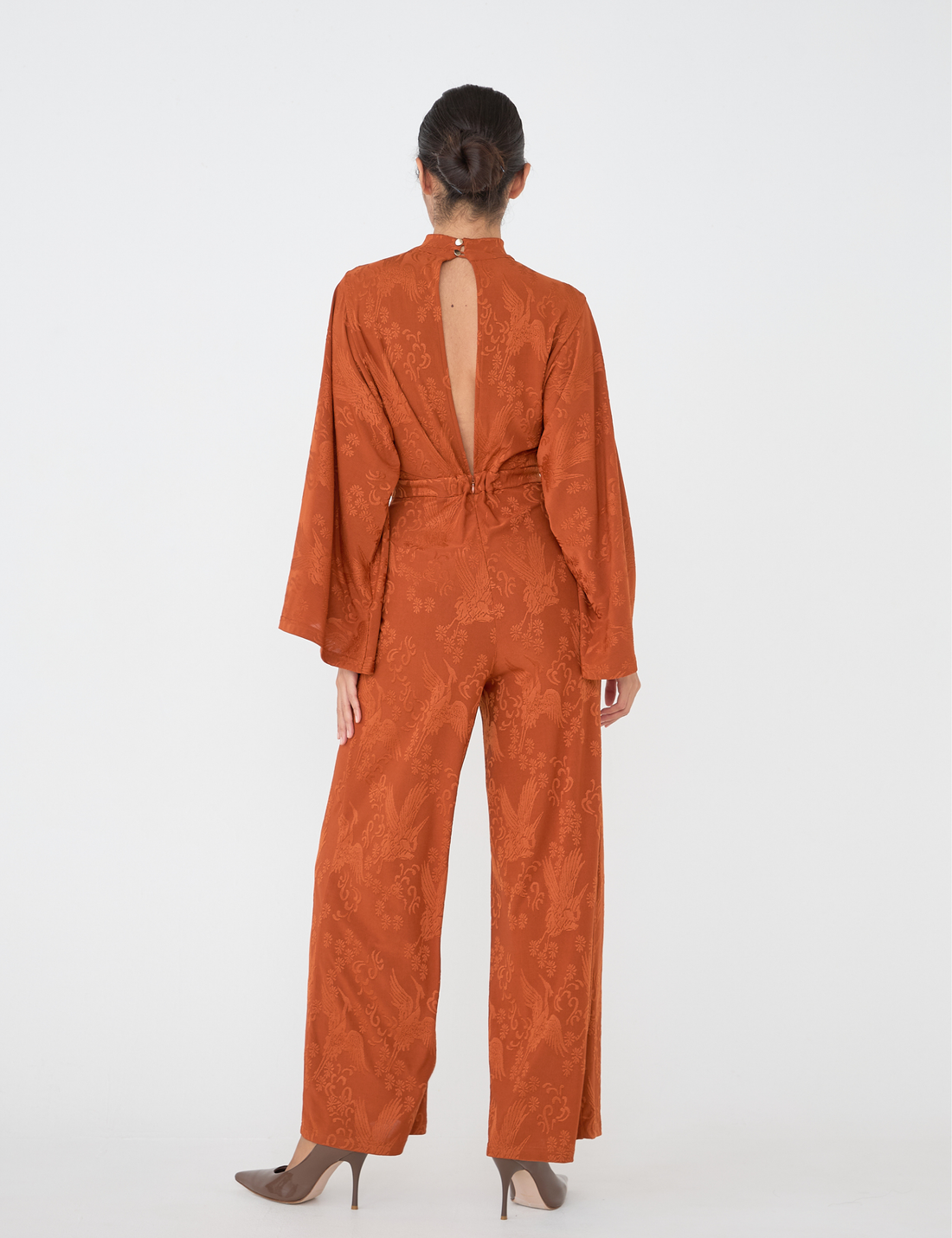 Mandarin Glow Jacquard Jumpsuit / Amber(mandarin)