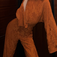 Mandarin Glow Jacquard Jumpsuit / Amber(mandarin)