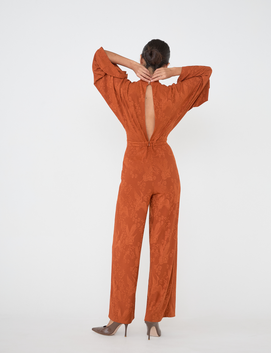 Mandarin Glow Jacquard Jumpsuit / Amber(mandarin)