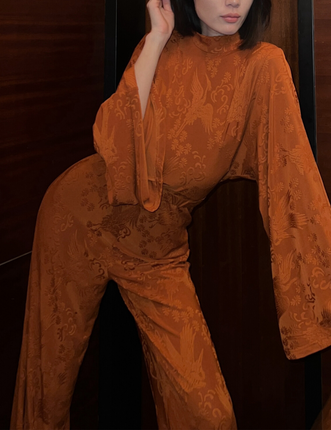 Mandarin Glow Jacquard Jumpsuit / Amber(mandarin)