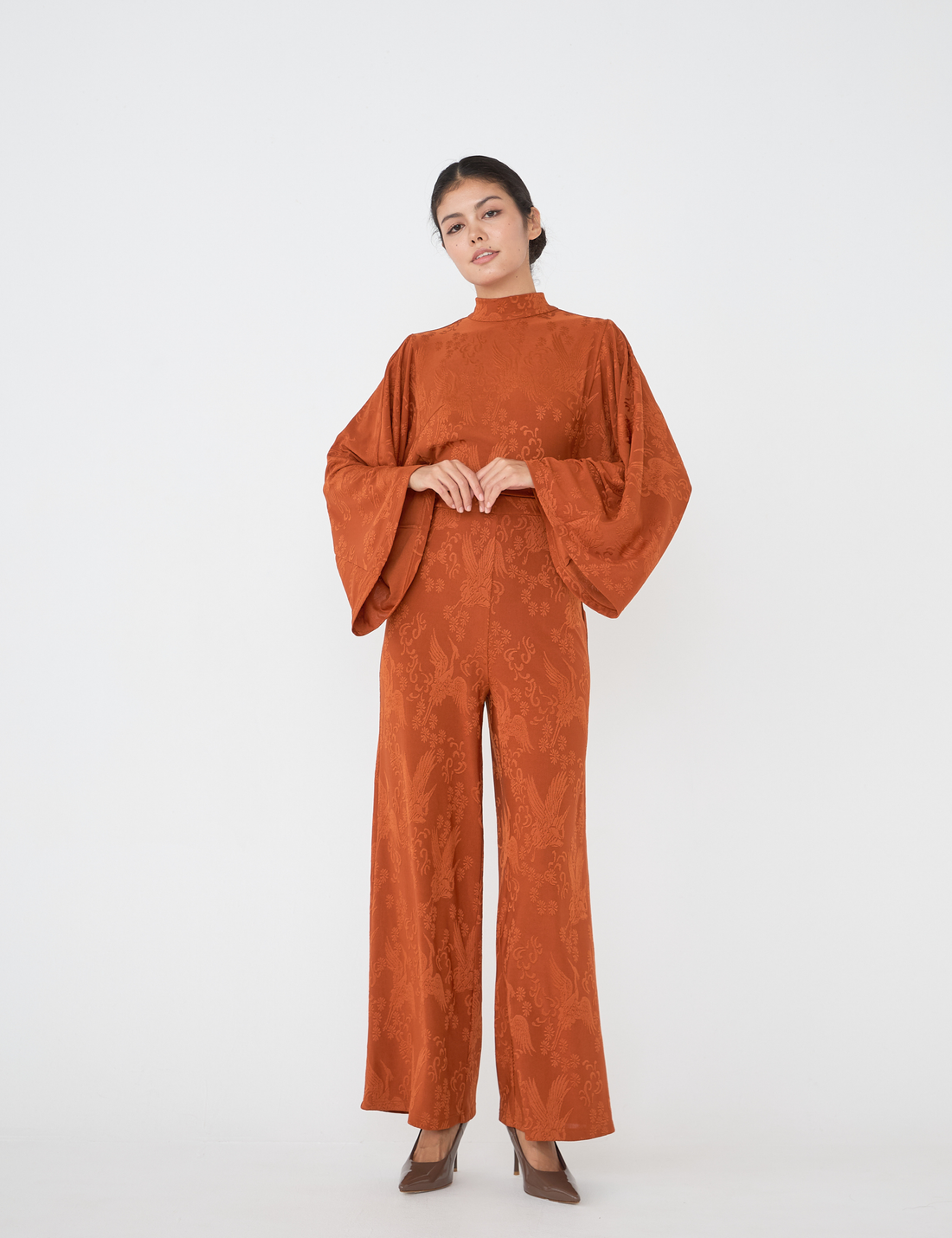 Mandarin Glow Jacquard Jumpsuit / Amber(mandarin)