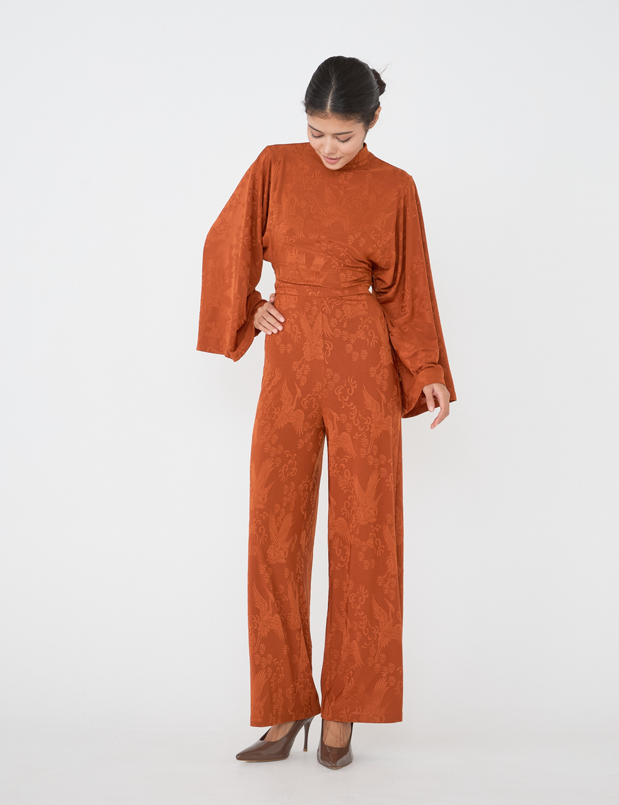 Mandarin Glow Jacquard Jumpsuit / 琥珀(mandarin)