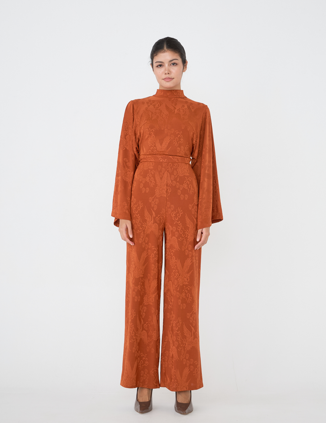 Mandarin Glow Jacquard Jumpsuit / Amber(mandarin)