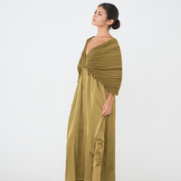 elegant satin pleated dress / 松葉(khaki)