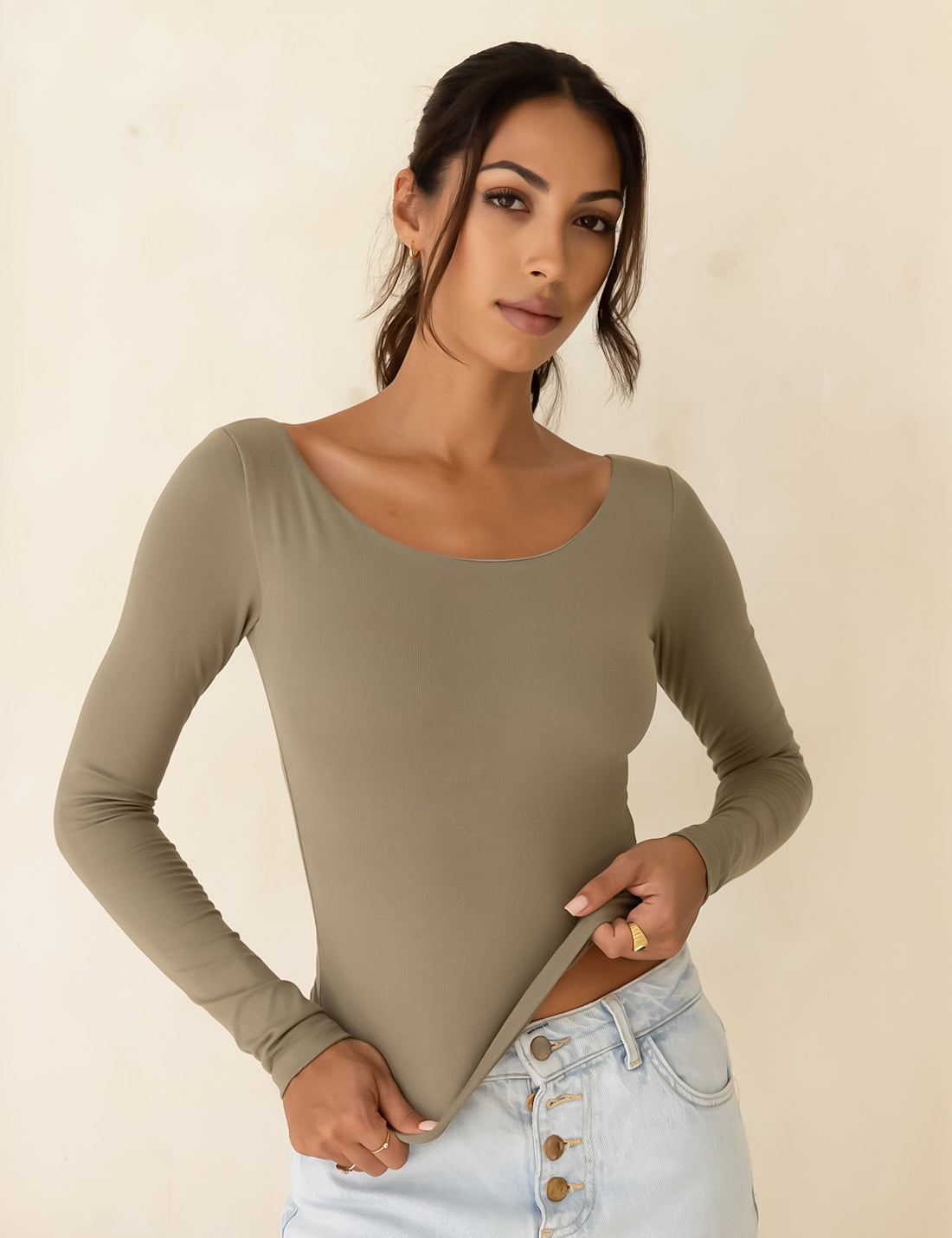 Padded Long Sleeve Top / Matsuba (khaki)