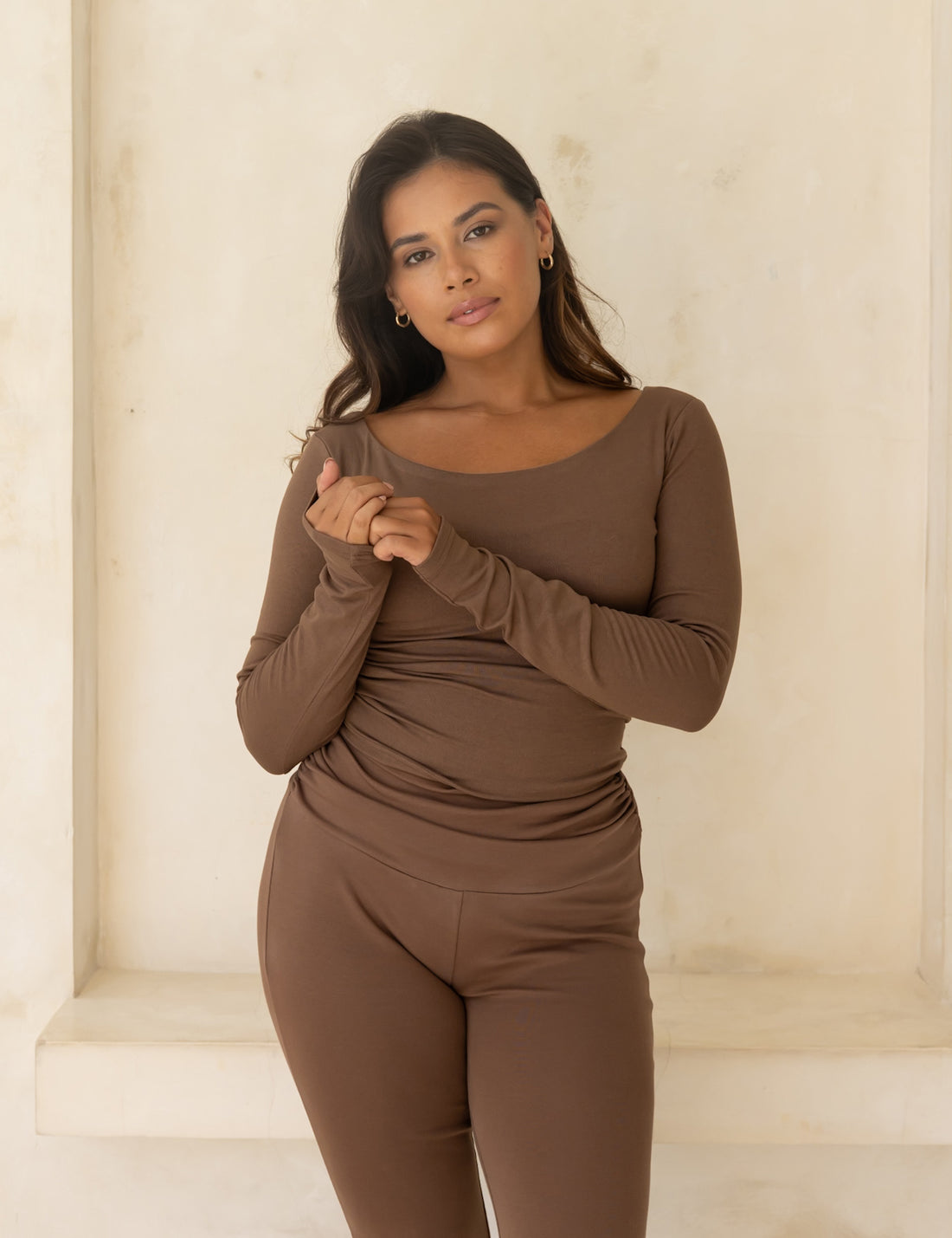 Padded Long Sleeve Top / brown