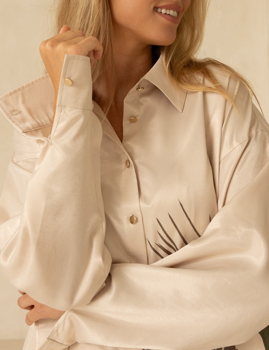 Harmony Elegant Satin Shirt / 亜麻(beige)