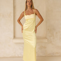 Serene Satin Draped Dress / 花葉(Yellow)