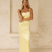 Serene Satin Draped Dress / 花葉(Yellow)