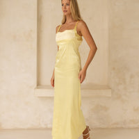 Serene Satin Draped Dress / 花葉(Yellow)