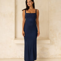 Serene Satin Draped Dress / Navy