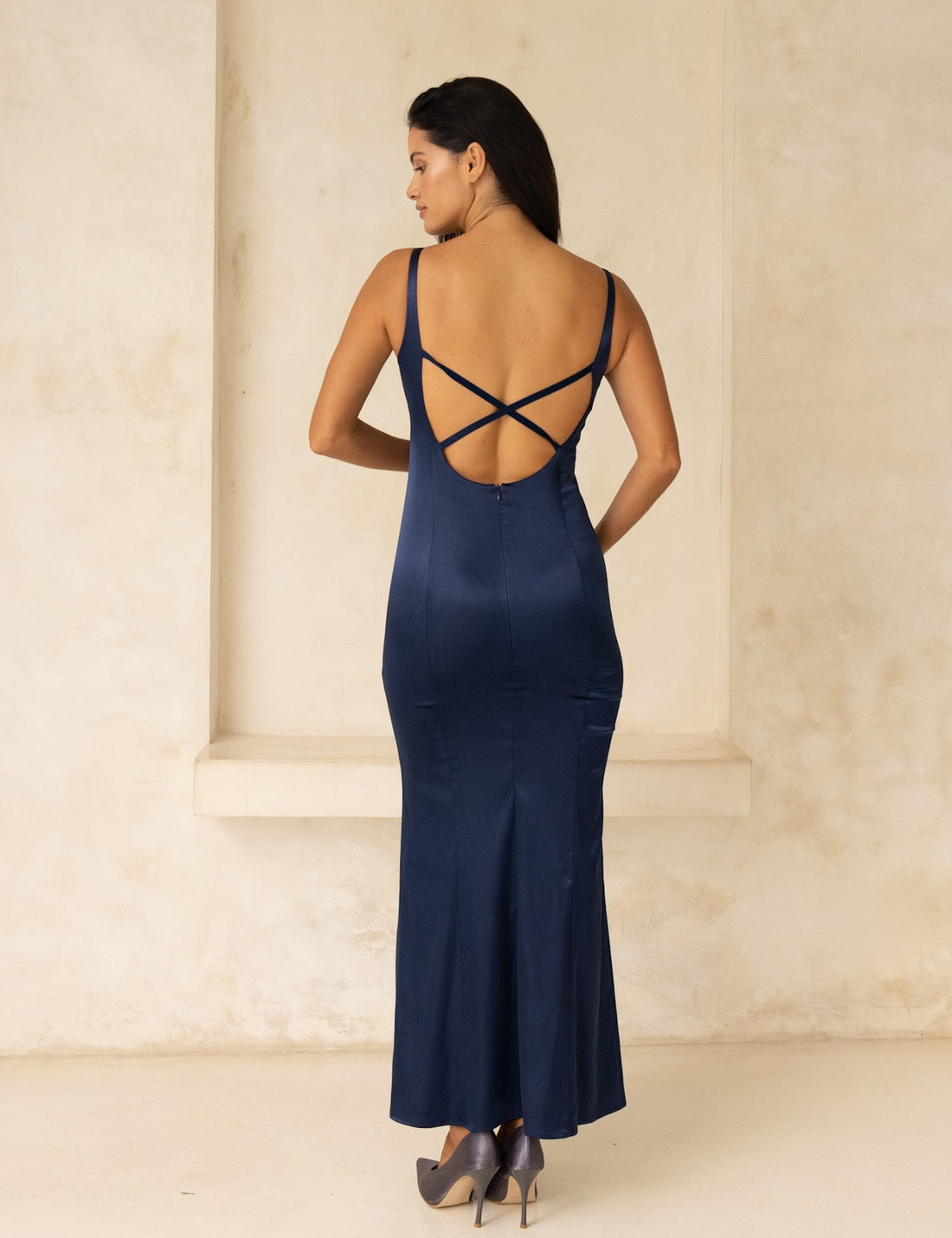 Serene Satin Draped Dress / Navy