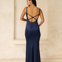 Serene Satin Draped Dress / Navy