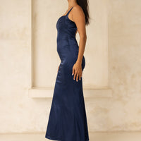 Serene Satin Draped Dress / Navy