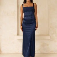 Serene Satin Draped Dress / Navy