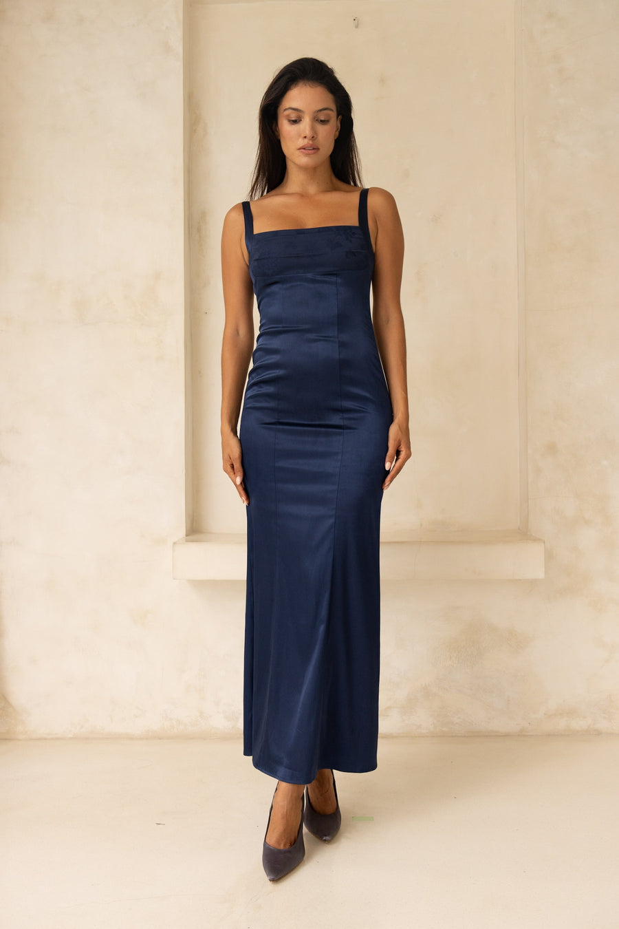 Serene Satin Draped Dress / Navy