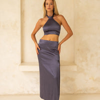 Serene Satin Style Up Skirt / Navy